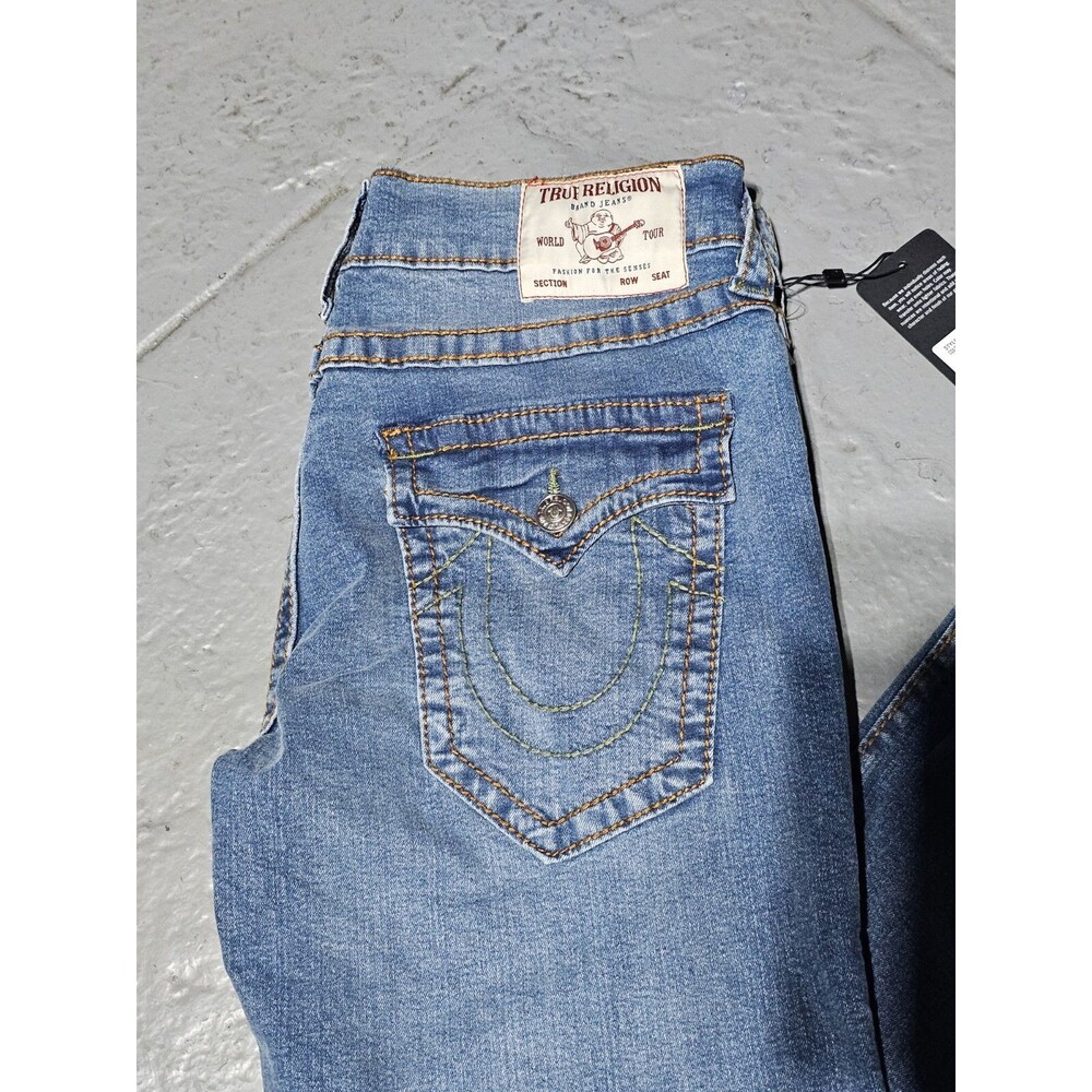 New True Religion Jean Blue Dusty WASH Ricky Big T Flap Relaxed Straight Size 33